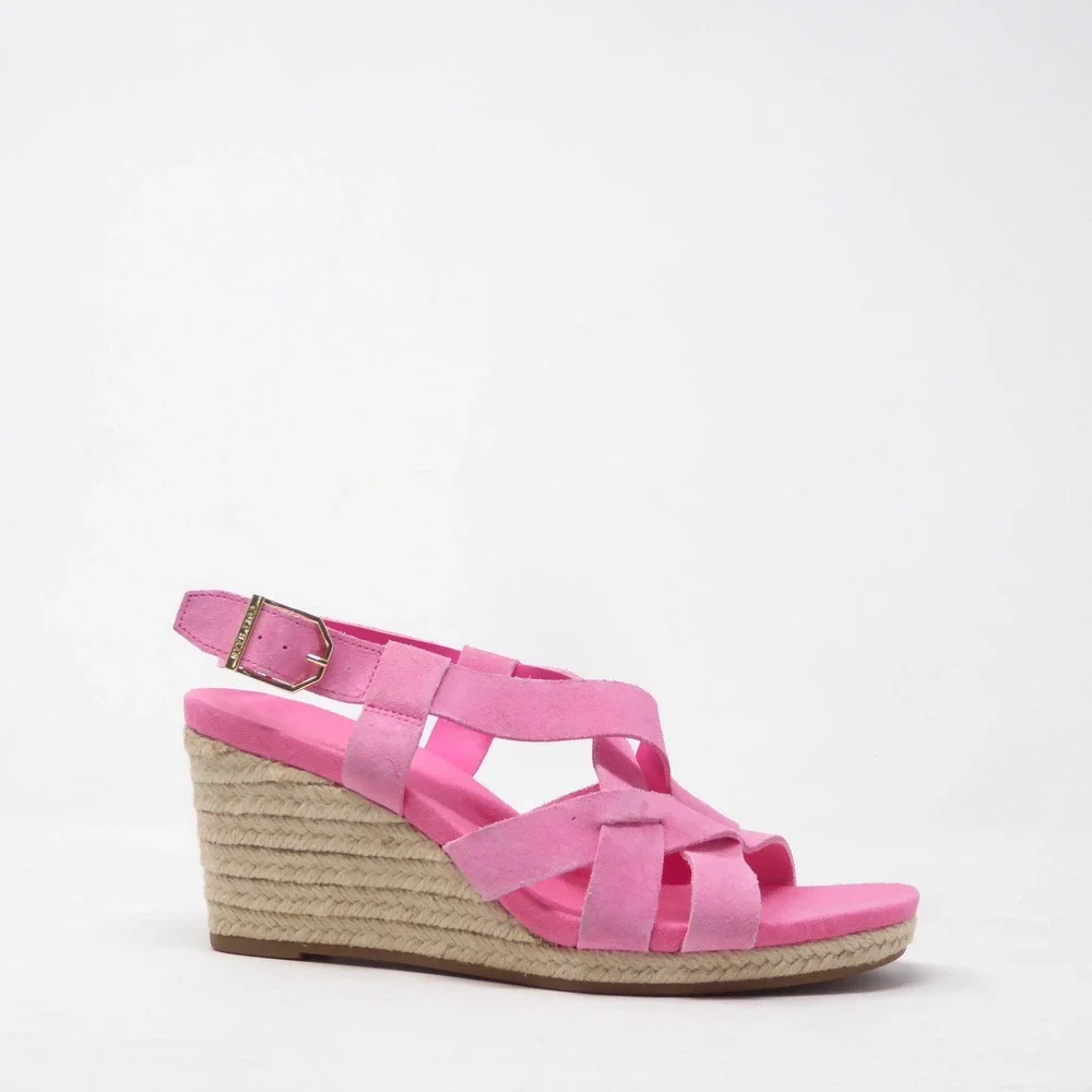 Cole Haan Womens Espadrille Crystal Wedge Sandals Pink Suede 7.5B